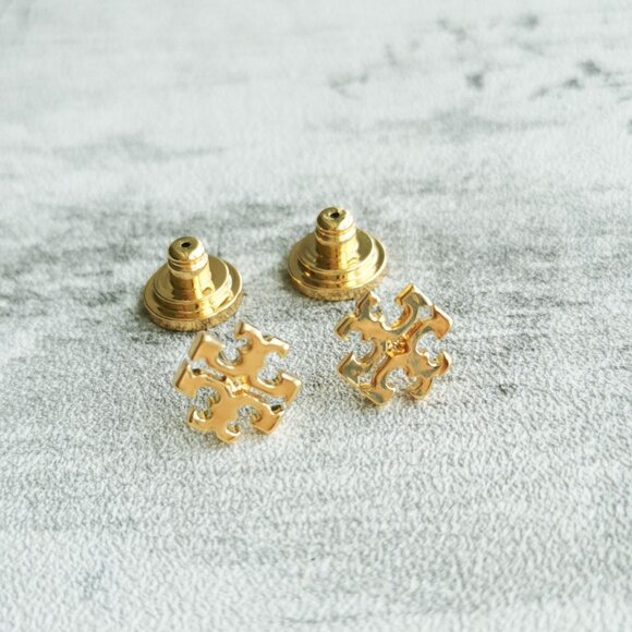 Tory Burch Gold T-Logo Stud Earrings Kira Collection Classic Style - Picture 3 of 4